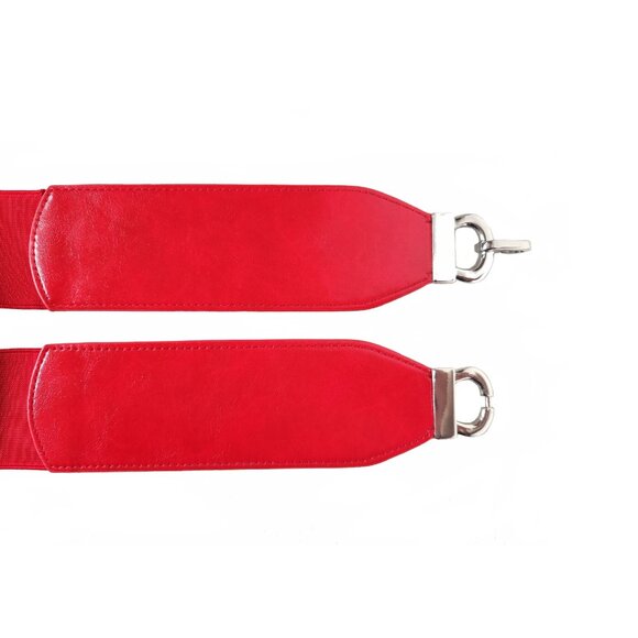 Stunning 2.5" Wide Red Leather/Spandex Clip Belt - Picture 3 of 3